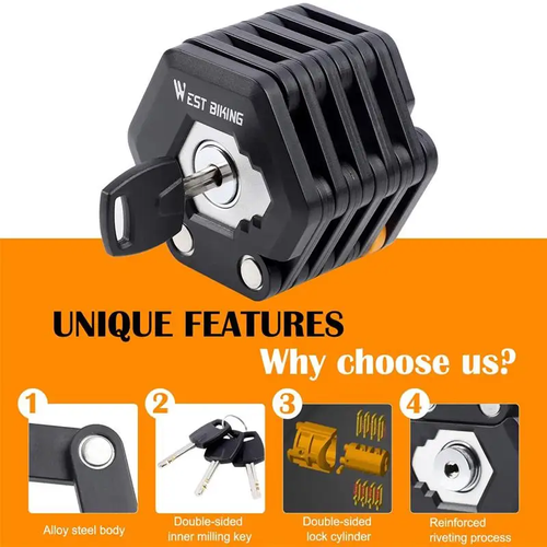 Foldable Bike Lock with Keys - Anti-Theft Alloy U-Lock and Chain