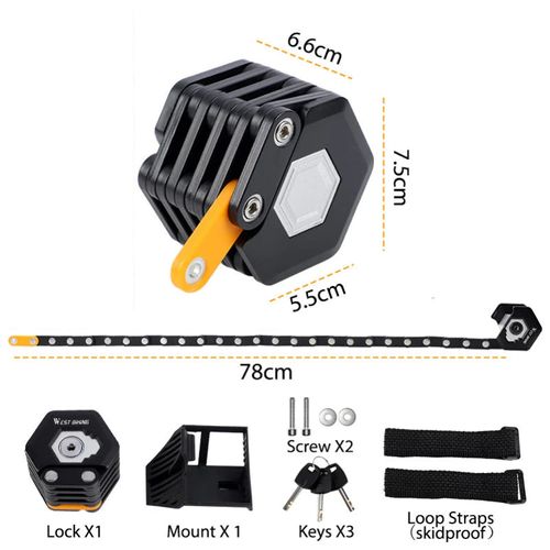 Foldable Bike Lock with Keys - Anti-Theft Alloy U-Lock and Chain