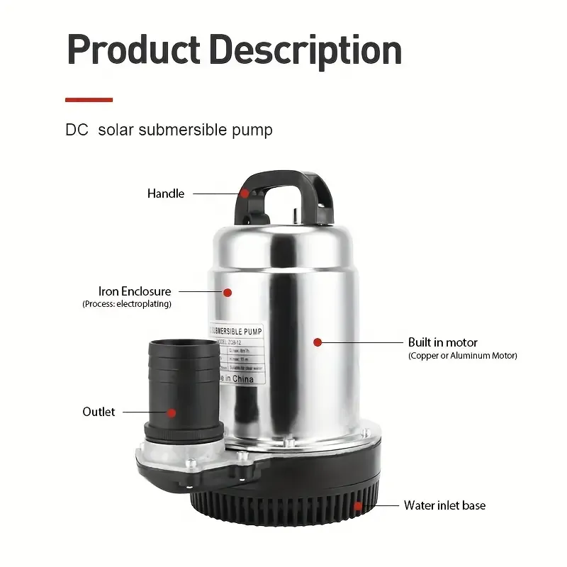 🎉✨👉 Solar Water Pump, Submersible Pump With Stainless Filter Port, DC 12V Deep Well Pump, Stainless Steel Cover, 3000L H 1  Outlet High Lift 8M, For Plants Water Suply, Backyard Home Lawn Garden Farm Irrigation