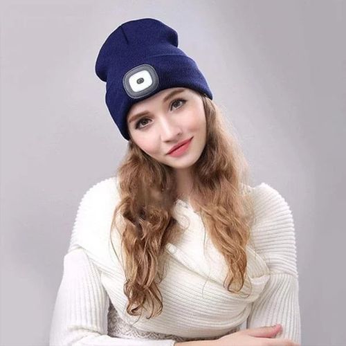 Fashionable Ear Protection Knit Beanie Hat With LED Light Multifunctional For Night Running