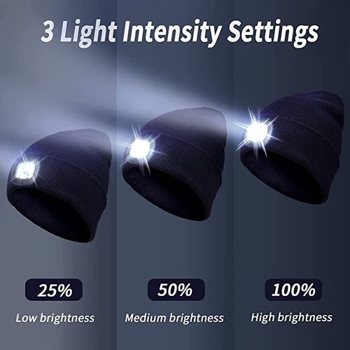 Fashionable Ear Protection Knit Beanie Hat With LED Light Multifunctional For Night Running