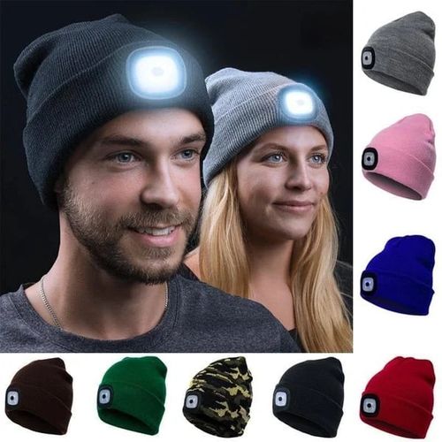 Fashionable Ear Protection Knit Beanie Hat With LED Light Multifunctional For Night Running