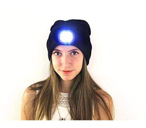 Fashionable Ear Protection Knit Beanie Hat With LED Light Multifunctional For Night Running