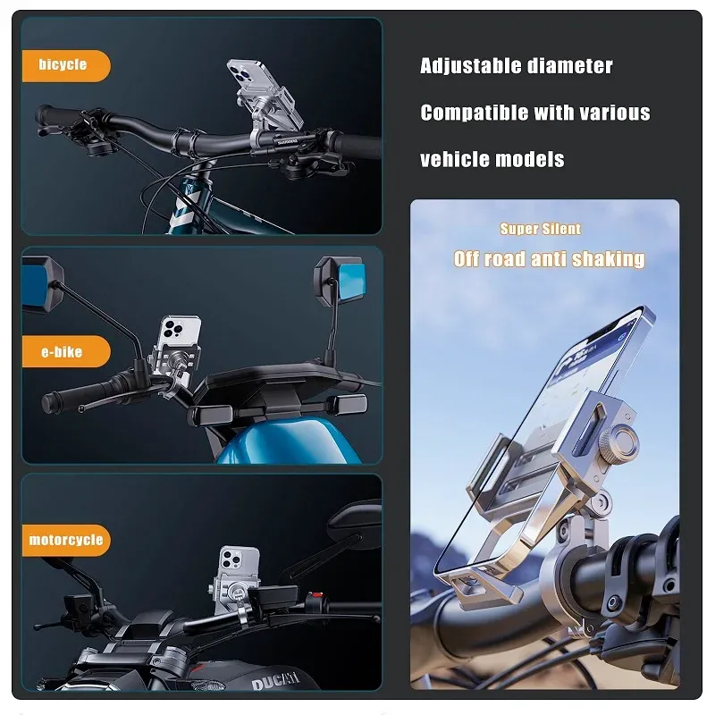 Ride 0 Shake Aluminum Alloy Electric Car Mobile Phone Holder Battery Bicycle Takeaway Rider Special Shockproof Navigation Fixed Mountain Bike Riding Road Mobile Phone Holder