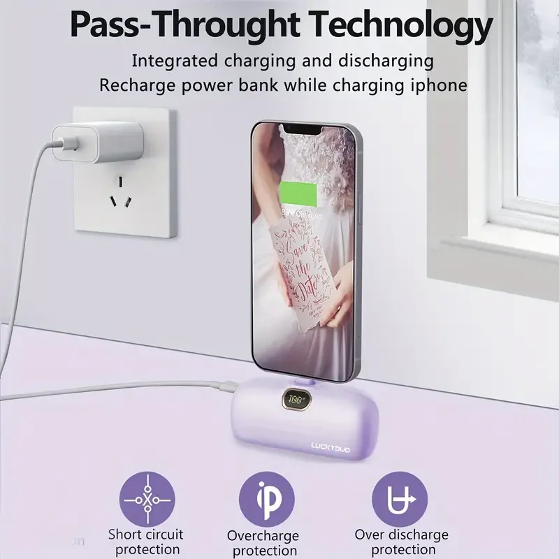 Mini Portable Charger, 5000mAh Small Power Bank PD 20W Fast Charging, Compact Battery Pack with LED Display for Travel,