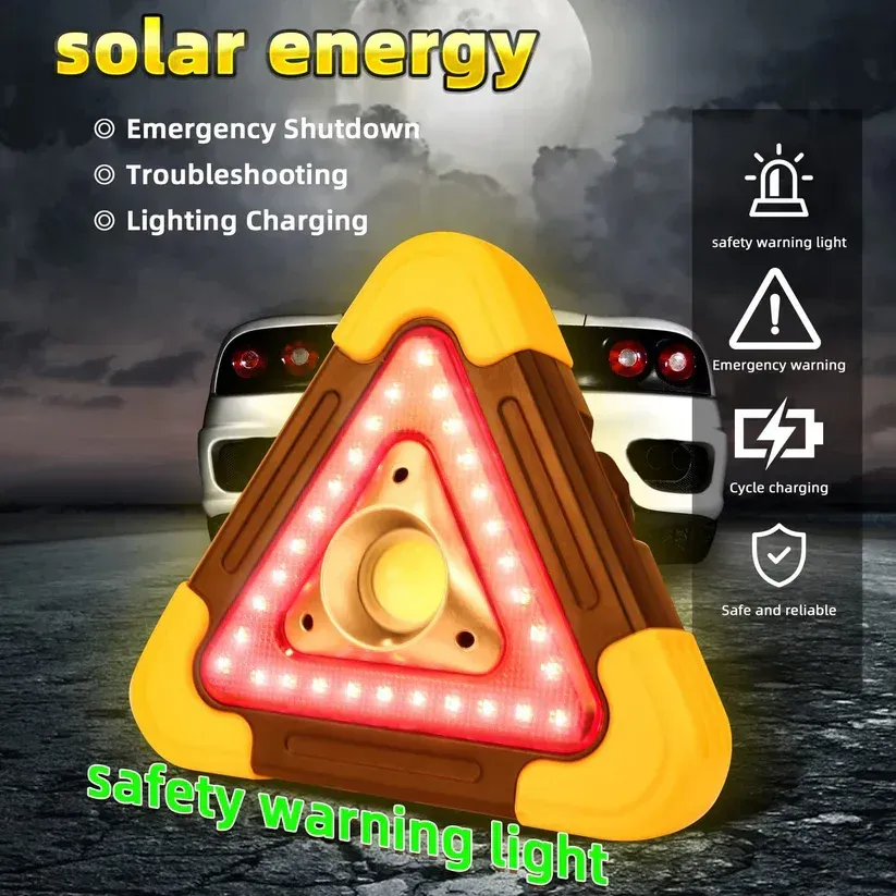 Ultra-bright solar-powered warning triangle parking light: 🔦unrivalled safety assurance in the dark ✨👇