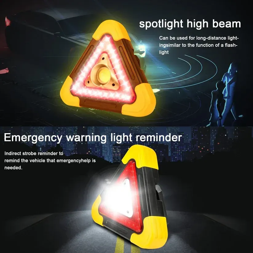 Ultra-bright solar-powered warning triangle parking light: 🔦unrivalled safety assurance in the dark ✨👇