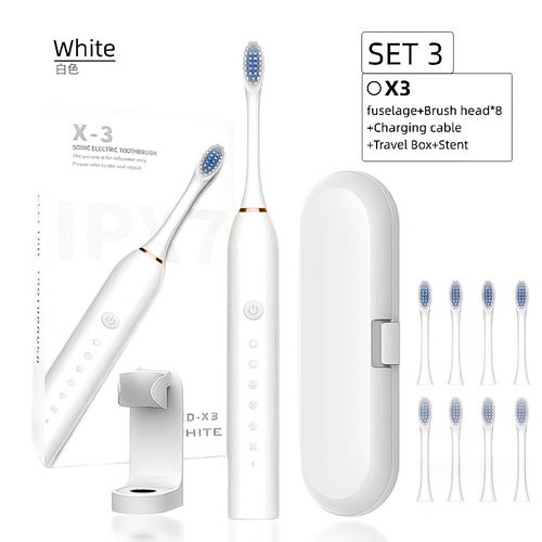 Conjunto de escova de dentes elétrica recarregável portátil para adultos à prova d'água (oito cabeças de escova)
