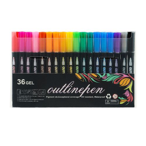 Conjunto de marcadores de contorno de metal glitter de linha dupla de 36 cores