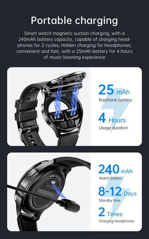 Binaural TWS sem fio bluetooth esportes fone de ouvido de música inteligente para ouvir chamadas assistir 2-em-1