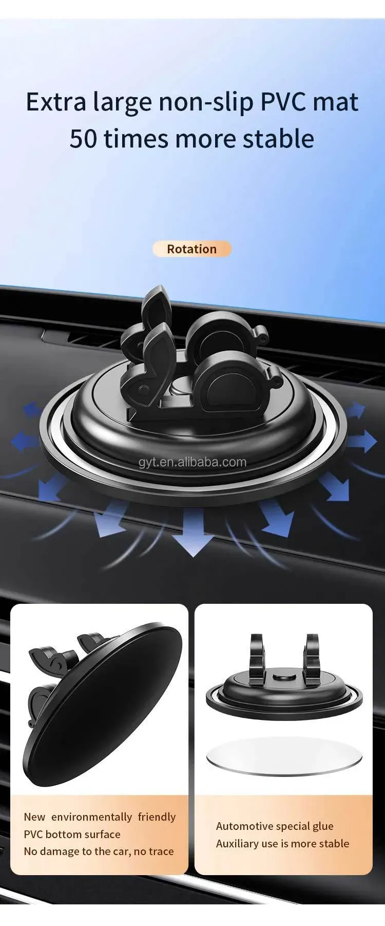 Greatyt suporte para smartphone, giratório de 360 ​​graus, silicone antiderrapante, desktop, painel do carro, suporte para telemóvel