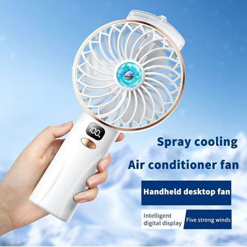 China Fashion recarregável portátil portátil ventilador de emergência elétrico com resfriamento rápido com exibição de névoa de água, adequado para interior e exterior