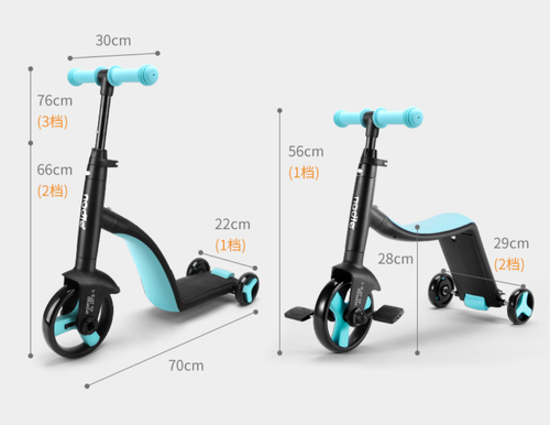 Crianças multifuncionais 8-em-1 equilíbrio de deformação bicicleta de três rodas scooter 3-6 anos com empurrar guidão leve carrinho