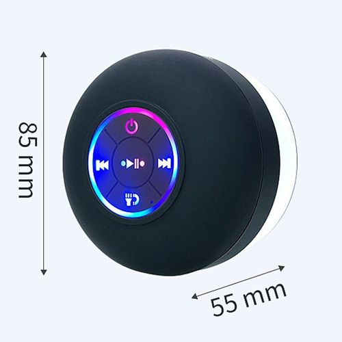 Altifalante de chuveiro Bluetooth portátil à prova de água com luz LED mini tom com ventosa