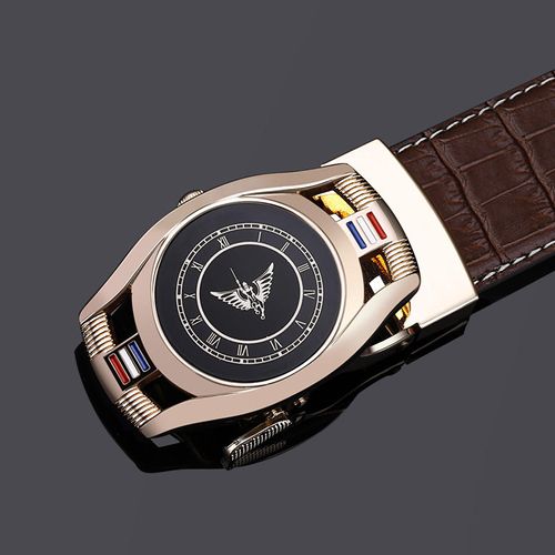 Cinto de couro de vaca auto-fivela masculino premium（Cinto de café com fivela de ouro 125 centímetros）