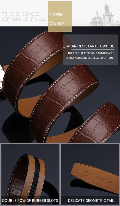 Cinto de couro de vaca auto-fivela masculino premium（Cinto de café com fivela de ouro 125 centímetros）