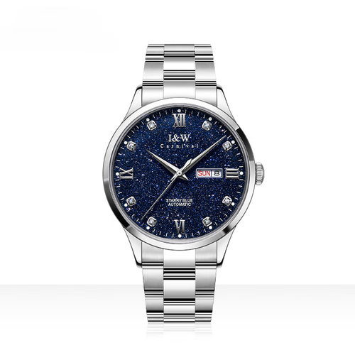 T-658I&W, Swiss brand. Automatic mechanical couple watches with imported movements, starry luminous. Imported Movement658 Men's Steel Strap Starry Blue.