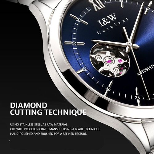 （S）570I&W Men's Custom Logo 40mm Elegant Skeleton Automatic Mechanical Watch - Stainless Steel