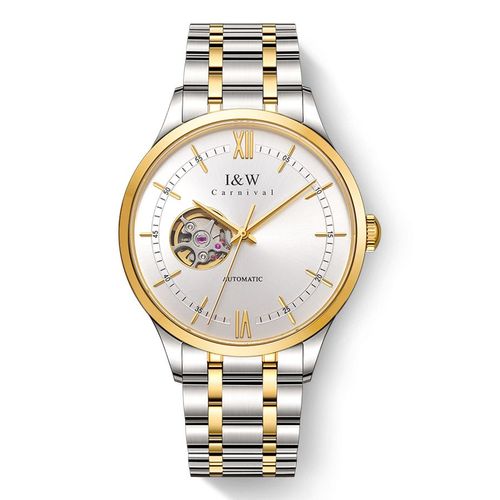 （S）570I&W Men's Custom Logo 40mm Elegant Skeleton Automatic Mechanical Watch - Stainless Steel
