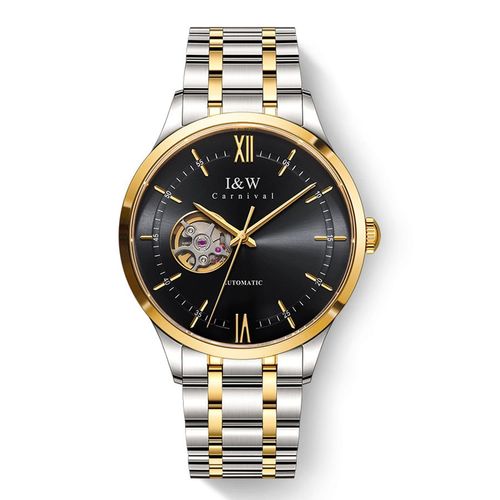 （S）570I&W Men's Custom Logo 40mm Elegant Skeleton Automatic Mechanical Watch - Stainless Steel