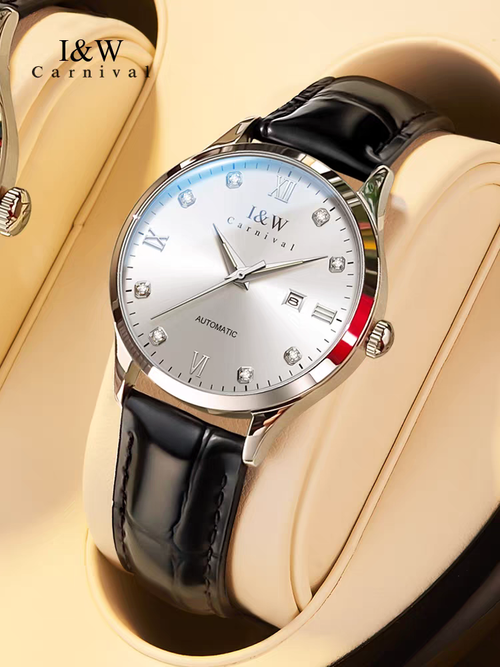 PSQ-I&W512 Swiss brand women's watches mechanical watches temperament versatile leisure waterproof Valentine's Day 520 gift Grey leather belt in this colour