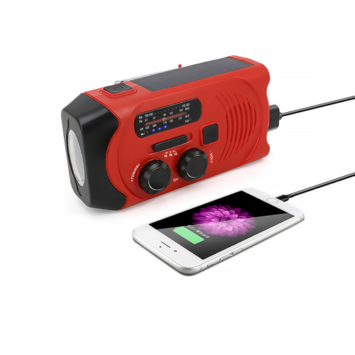 Portable Solar-Powered Hand-Crank Multi-Function Radio Flashlight