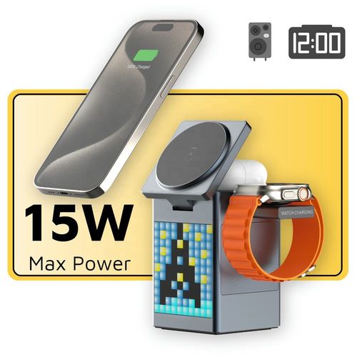 6-in-1 Magnetic Bluetooth Speaker Wireless Charger Foldable Phone Stand Headphone Watch Speaker Bluetooth Speaker