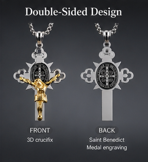 （💥Lucky necklace💥）🙏You're lucky ST.Benedict Protection Cross Power Pendant Necklace🙏