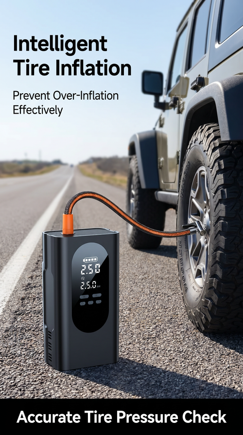 Multifunctional portable car tire inflator with emergency light emergency start all-in-one machine