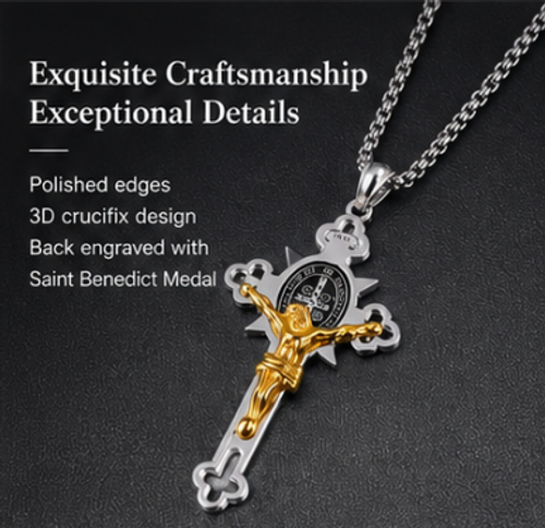 （💥Lucky necklace💥）🙏You're lucky ST.Benedict Protection Cross Power Pendant Necklace🙏