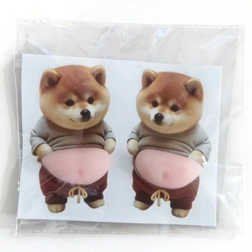 Chubby Shiba Inu 3D Shiba Inu Stickers Dog Belly Sticker Soft Pink Background Silicone Self-Adhesive Squeezable