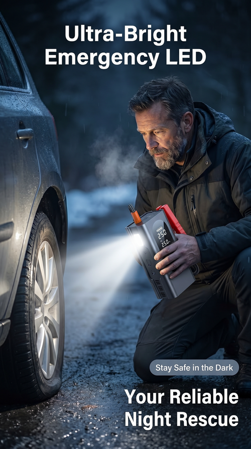 Multifunctional portable car tire inflator with emergency light emergency start all-in-one machine