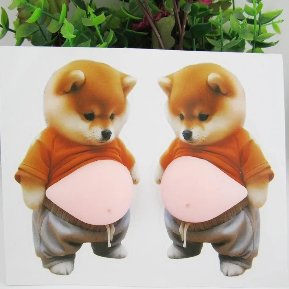 Chubby Shiba Inu 3D Shiba Inu Stickers Dog Belly Sticker Soft Pink Background Silicone Self-Adhesive Squeezable