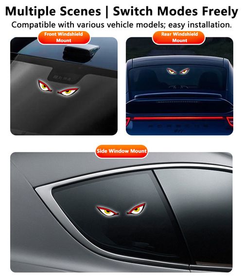 LED dynamic expression neon light car solar devil eye light rear window anti-rear collision warning light 2026