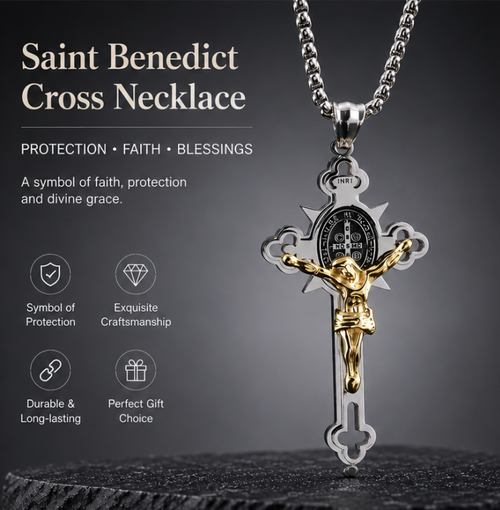 （💥Lucky necklace💥）🙏You're lucky ST.Benedict Protection Cross Power Pendant Necklace🙏