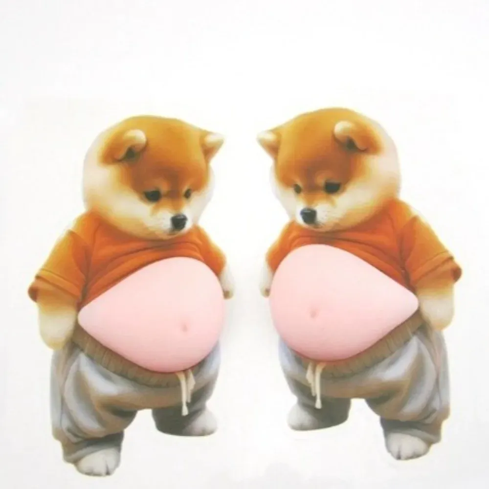 Chubby Shiba Inu 3D Shiba Inu Stickers Dog Belly Sticker Soft Pink Background Silicone Self-Adhesive Squeezable
