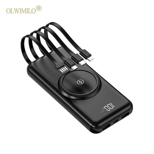 OLWIMILO 10000MAH Wireless PowerBank with 4 Built-in Cables Fast Charging with Light