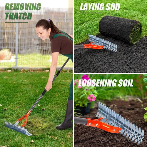 15-inch Lawn Thatch Rake-👍Adjustable (Overall length 70 inches)