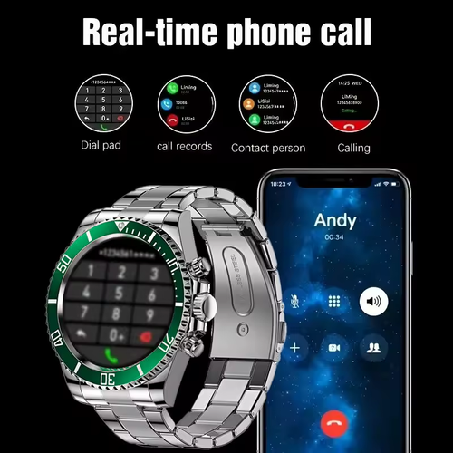 Multifunctional Bluetooth Talk Men's Casual Smart Watch-Color: Black