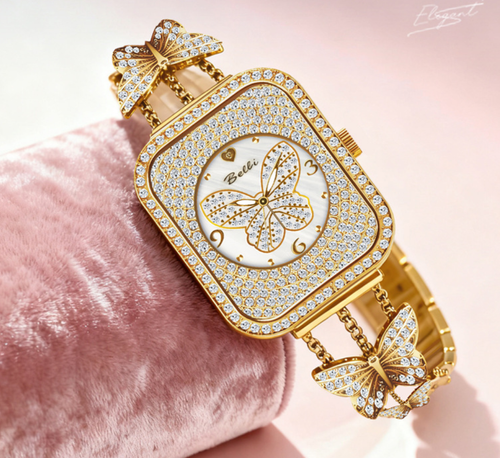Women Elegant Butterfly Jewelry Chain Watch🎀💎⌚-Gold-White