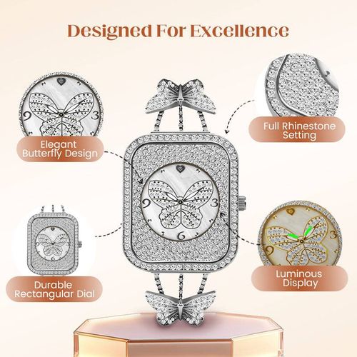 Women Elegant Butterfly Jewelry Chain Watch🎀💎⌚-Gold-White