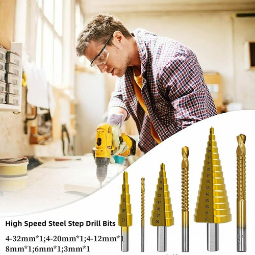 6PCS Titanium-Coated Step Drill Bit Set