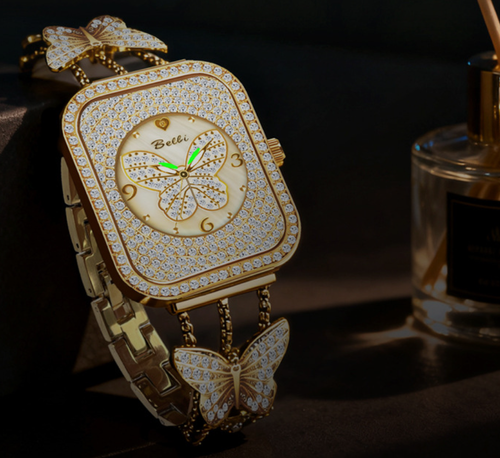 Women Elegant Butterfly Jewelry Chain Watch🎀💎⌚-Gold-White