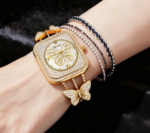 Women Elegant Butterfly Jewelry Chain Watch🎀💎⌚-Gold-White