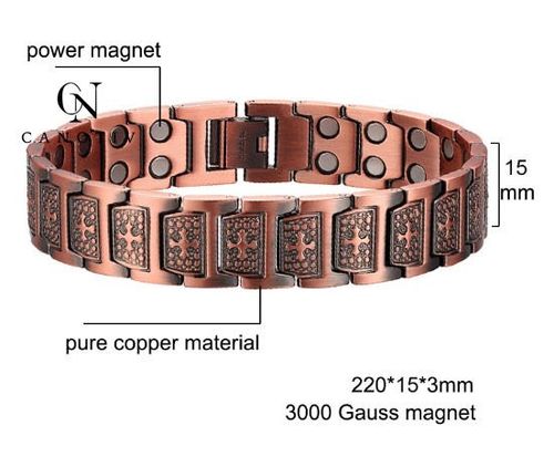 Retro Fashion Cross Magnet Negative Ion Magnetic Therapy Red Copper Bracelet for Men