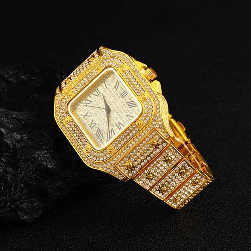 Full Diamond Men's 18K Gold Plated Quartz Watch Rhinestone Iced Out Wrist Quartz Watch