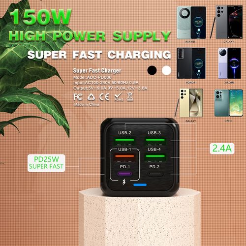 150W Quick Charger 6-port USB Type C PD Fast Charger for iPhone 15 Samsung Xiaomi Huawei Honor Mobile Phone USB Charger
