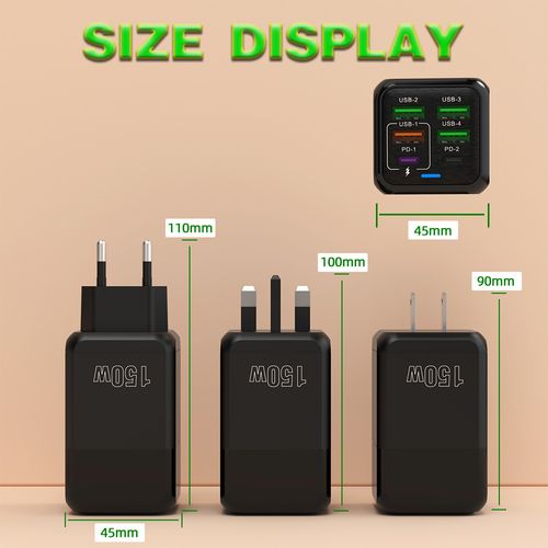 150W Quick Charger 6-port USB Type C PD Fast Charger for iPhone 15 Samsung Xiaomi Huawei Honor Mobile Phone USB Charger