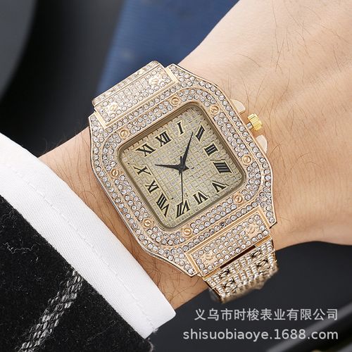 Full Diamond Men's 18K Gold Plated Quartz Watch Rhinestone Iced Out Wrist Quartz Watch