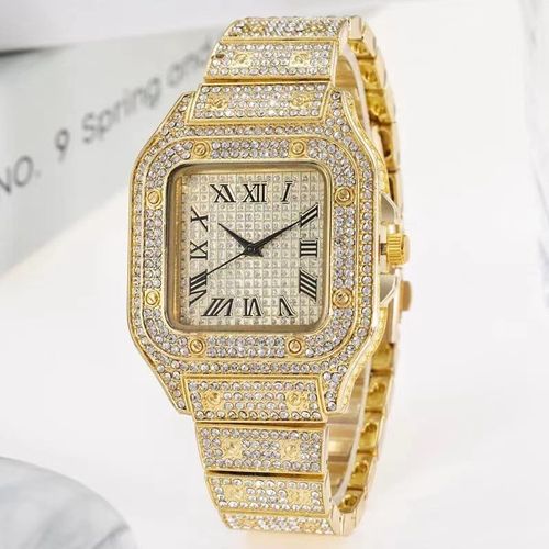 Full Diamond Men's 18K Gold Plated Quartz Watch Rhinestone Iced Out Wrist Quartz Watch